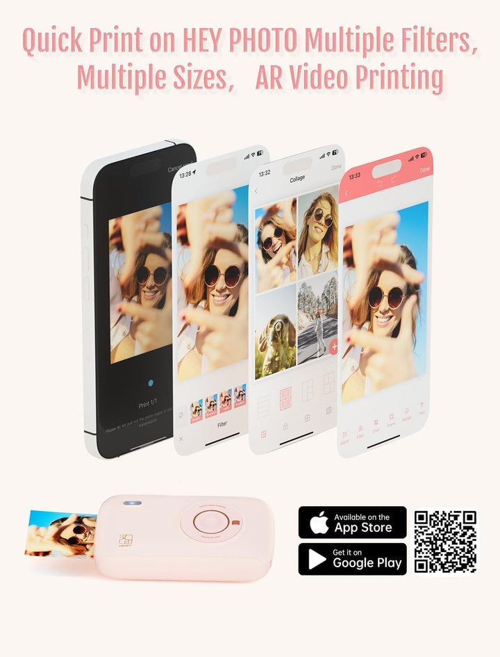HPRT CP2100 Tragbarer Mini-Drucker, Thermosublimations-Fotodrucker mit 10 Blatt Fotopapier, Pinker M