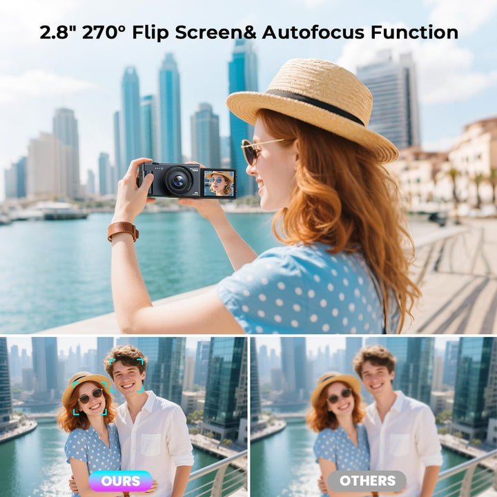 4K Digitalkamera, 72MP Autofokus Digital Kamera 2.8" 270° Klappdisplay Vlogging Kamera für YouTube,