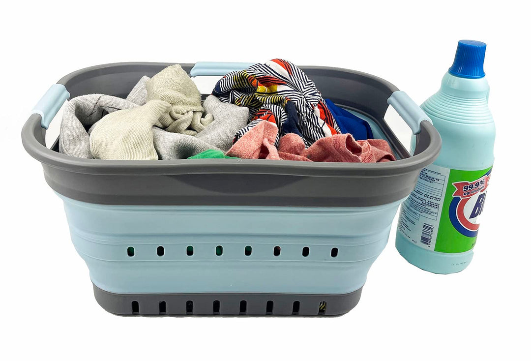 SAMMART Faltbarer Super Mini-Wäschekorb aus Kunststoff, mit 3 Griffen, 19 l, faltbar, Pop-Up-Aufbewa