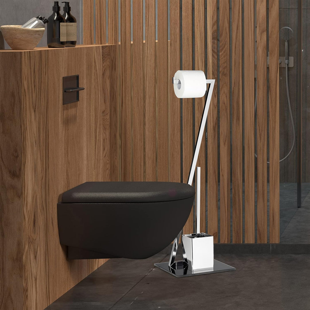 Relaxdays WC Garnitur GLASS H x B x T: 77 x 25 x 25 cm Toilettenpapierhalter aus Glas und Metall in