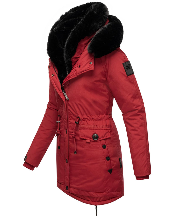 Navahoo Damen Warmer Winterparka mit doppelter Kunstpelz-Kapuze Sweety Deluxe XS-XXL XS Blood Red, X