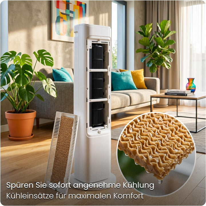 Ventilator mit Wasserkühlung CoolAir, WiFi, 5L, Aromafach, 2x Kühlakkus, 65W, Oszillation, Cooler Fa