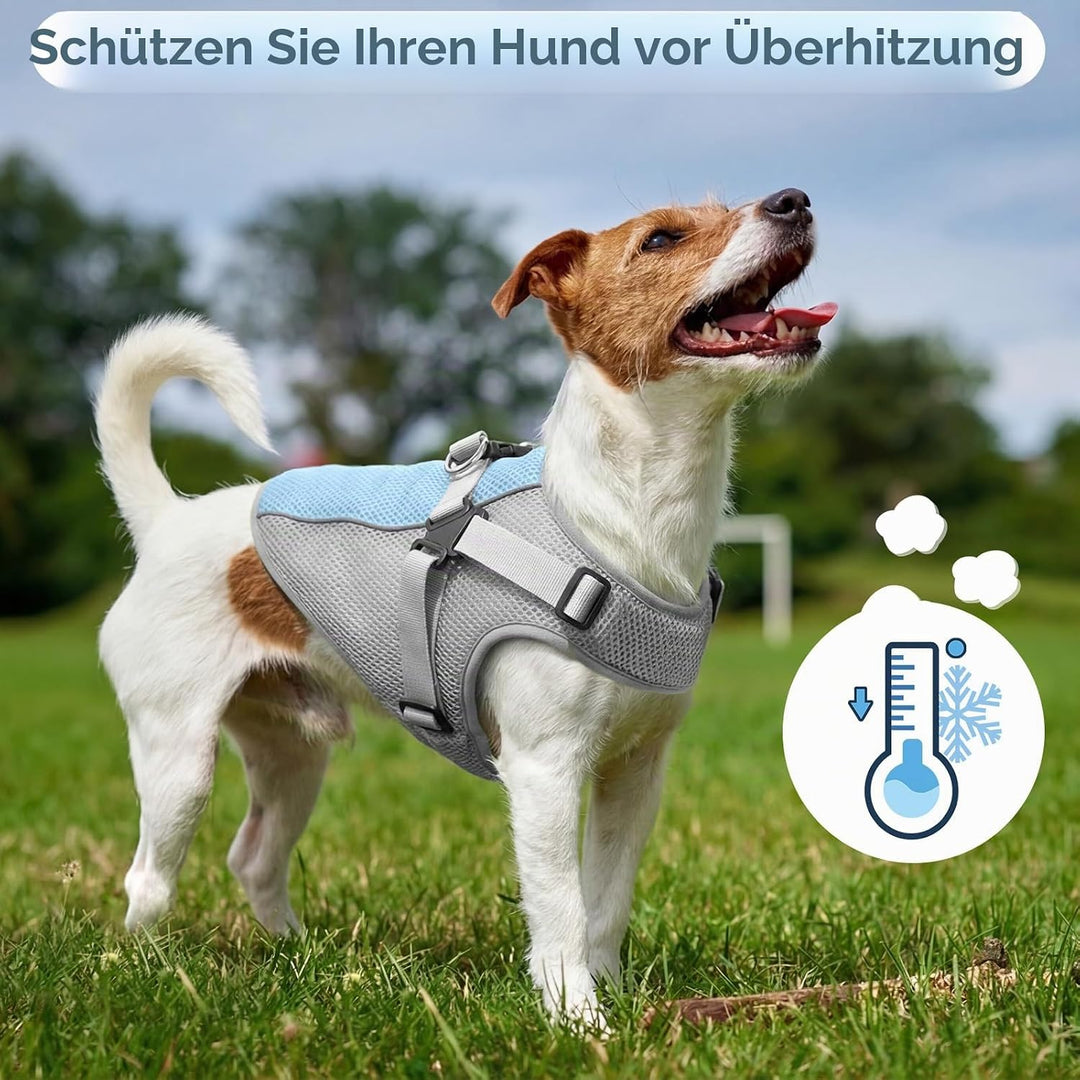Kühljacke Hund mit Geschirr, Atmungsaktiv Hundekühlweste Kühlendes Hundegeschirr Dog Cooling Vest, H