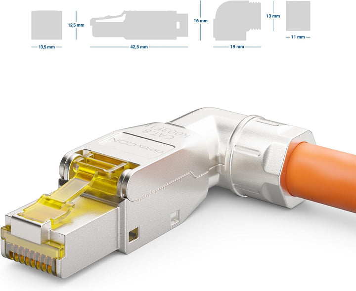 deleyCON 8x CAT 8 Netzwerkstecker 90° Winkel Stecker RJ45 Werkzeuglos Geschirmt 40 Gbit/s Netzwerk S