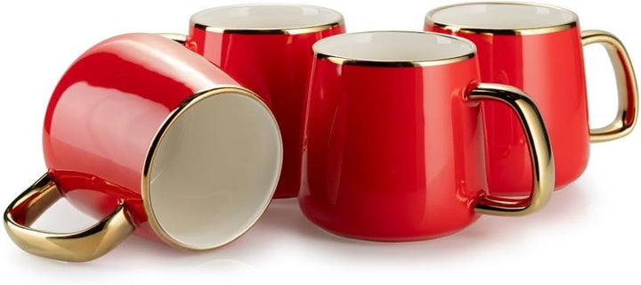 HowHomely Keramik Kaffeeservice für 4 Personen Modern - Rot Set mit Kanne, 4 Tassen und Serviertable