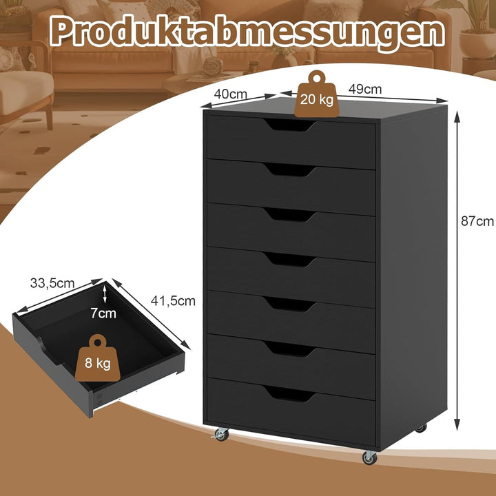 COSTWAY Rollcontainer mit 7 Schubladen, mobiler Aktenschrank mit Rädern, Bürocontainer Schubladensch