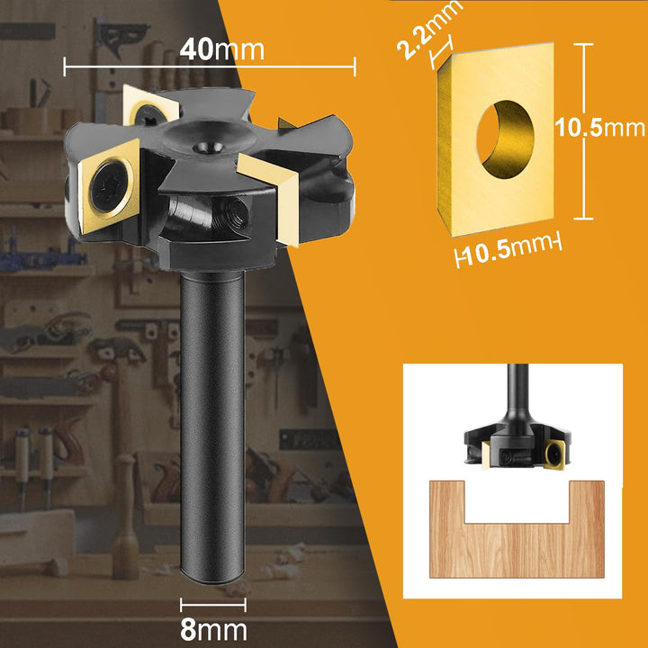 SpeTool Planfräser 8mm Schaft 40mm Durchmesser Hobelfräser für Oberfräse Wendeplatten spoilboard 4 F