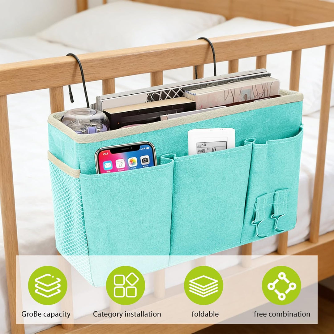 2er Set Bett Organizer zum Einhängen mit Bodenplatte – Hängeorganizer für Bett &amp; Hochbett, Hängeaufb