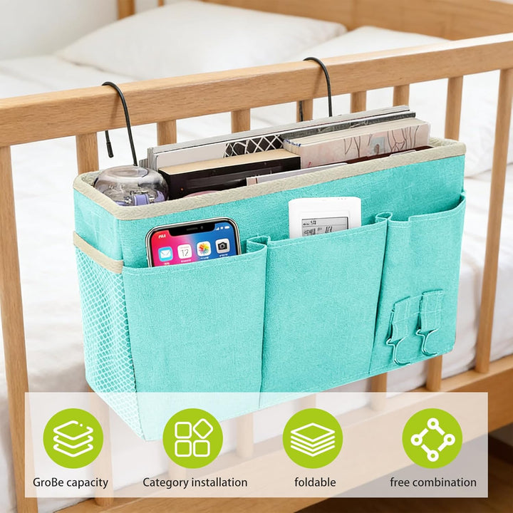 2er Set Bett Organizer zum Einhängen mit Bodenplatte – Hängeorganizer für Bett &amp; Hochbett, Hängeaufb