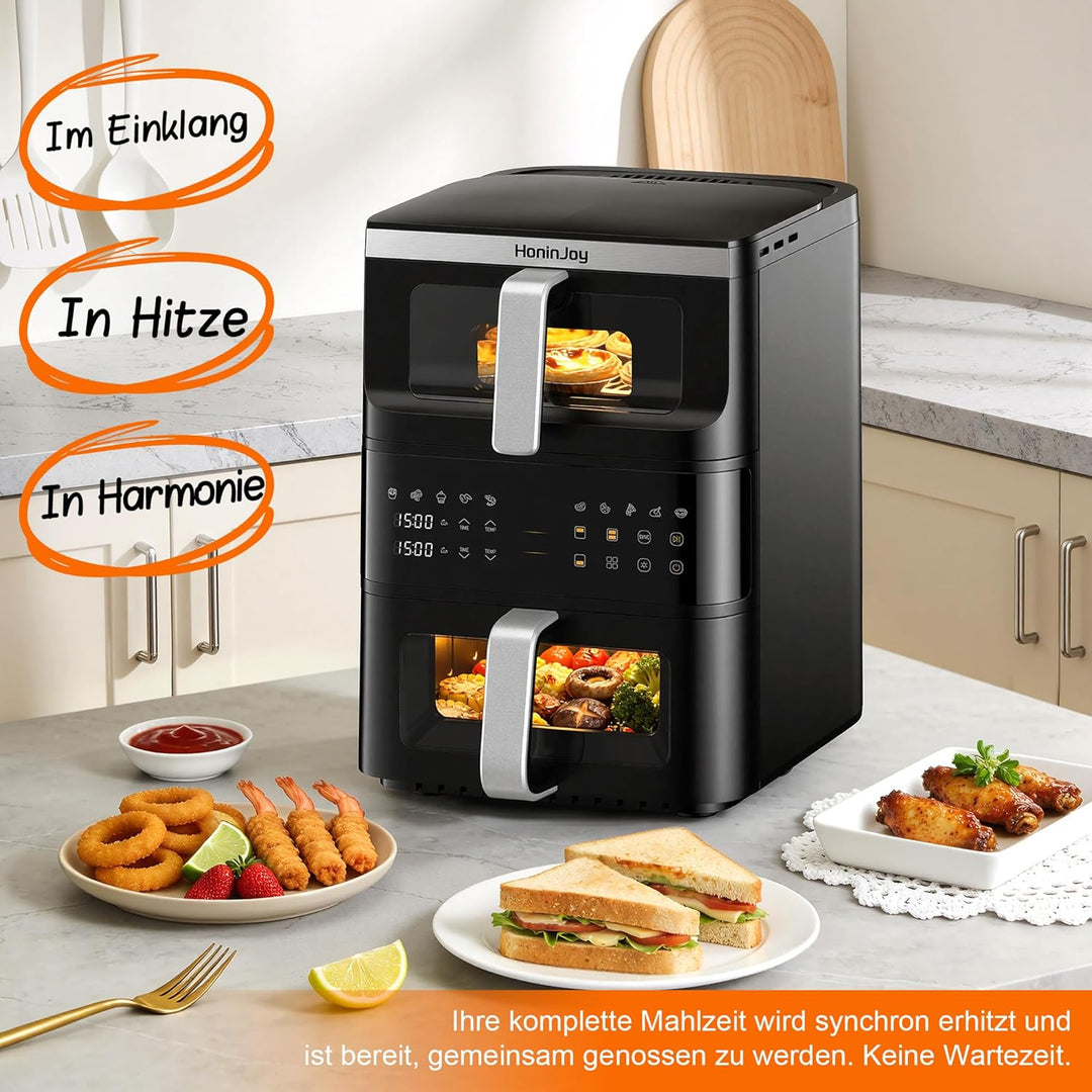 12L Air Fryer 2 Kammern,Vertikale Doppelkammer 10-in-1 Voreingestellten Programmen Heissluftfritteus