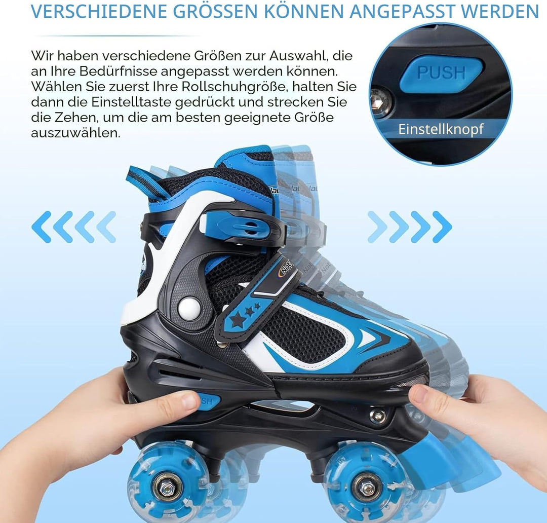 Nattork Kinder Rollschuhe für Jungen Mädchen, 4 Grössen Verstellbare Quad Skates, Roller Skates mit