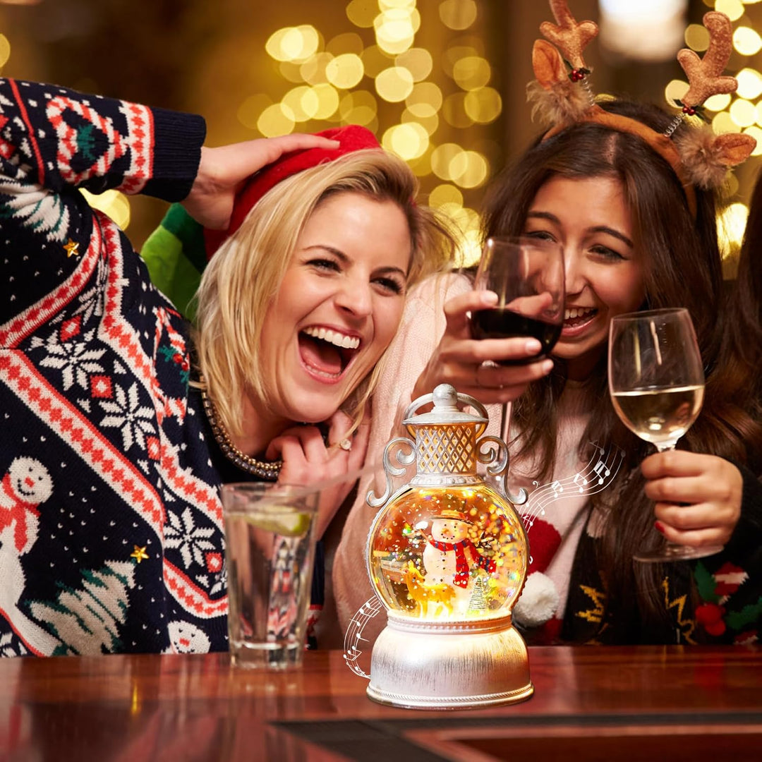 Weihnachtsdeko Laterne, LED Kugellaterne, Weihnachts Schneekugel Laterne mit Musik, Aufhängbar Weihn