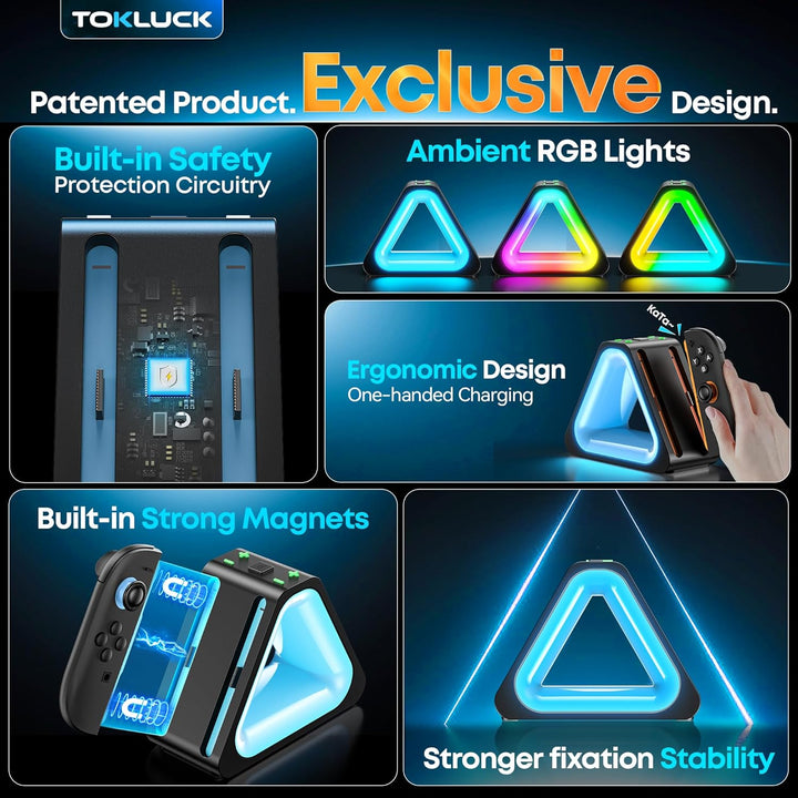 Tokluck Ladestation für 2025 Nintendo Joy Con 2, Schnelle Switch 2 Joy Con Magnetische Ladestation m