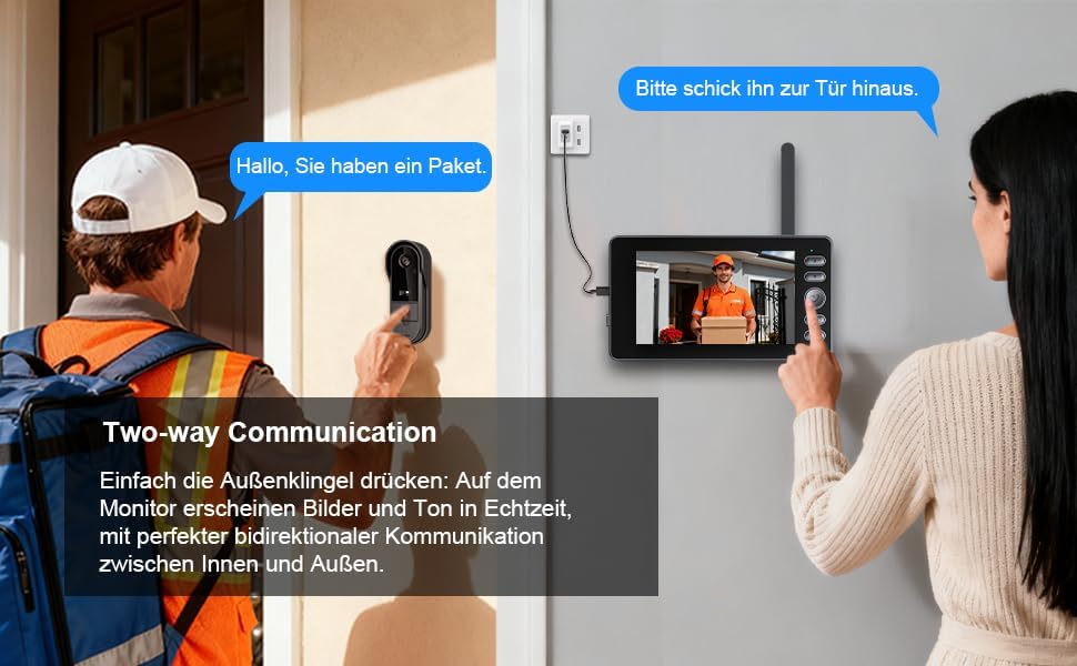 Winnes 1080P Video Türklingel mit Kamera Drahtlose Video Türklingel mit 4,3" Display,170° Weitwinkel