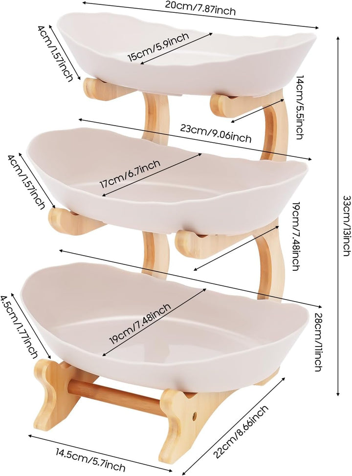 Keramik Obst Etagere mit 3 Etagen,Obstkorb Etagere für die Familie,Obstschale Modern mit Natürlichem