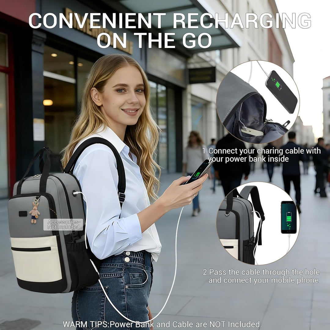 KONO Rucksack Damen 15,6 Zoll Laptop Rucksack, Geräumiger Wasserabweisender Schulrucksack mit Flasch