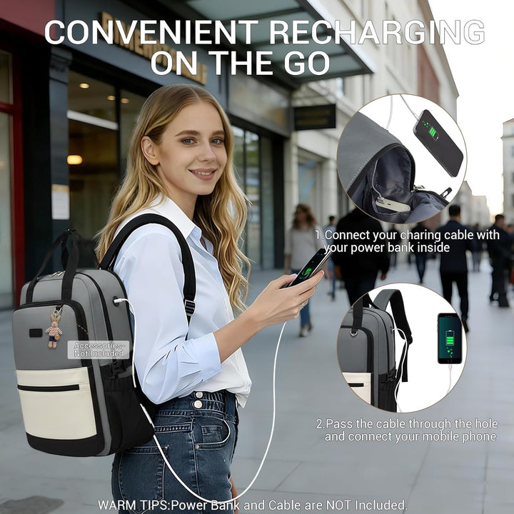 KONO Rucksack Damen 15,6 Zoll Laptop Rucksack, Geräumiger Wasserabweisender Schulrucksack mit Flasch