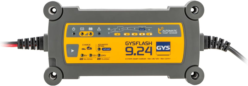 GYS – GYSFLASH 9.24 – Ladegerät/Aufrechterhaltung – Inverter – 230 V – Lieferung mit Anschlussklemm,