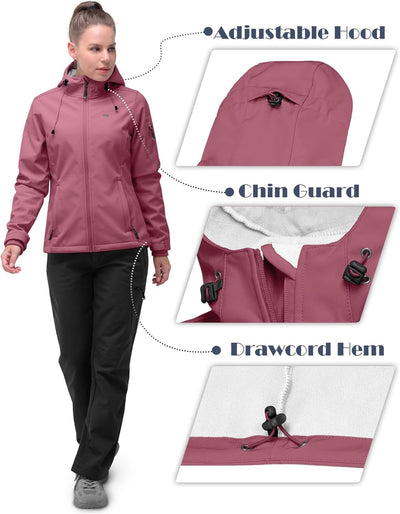 33,000ft Softshelljacke Damen Wasserdichte Atmungsaktive Warme Winterjacke Fleece Übergangsjacke Win