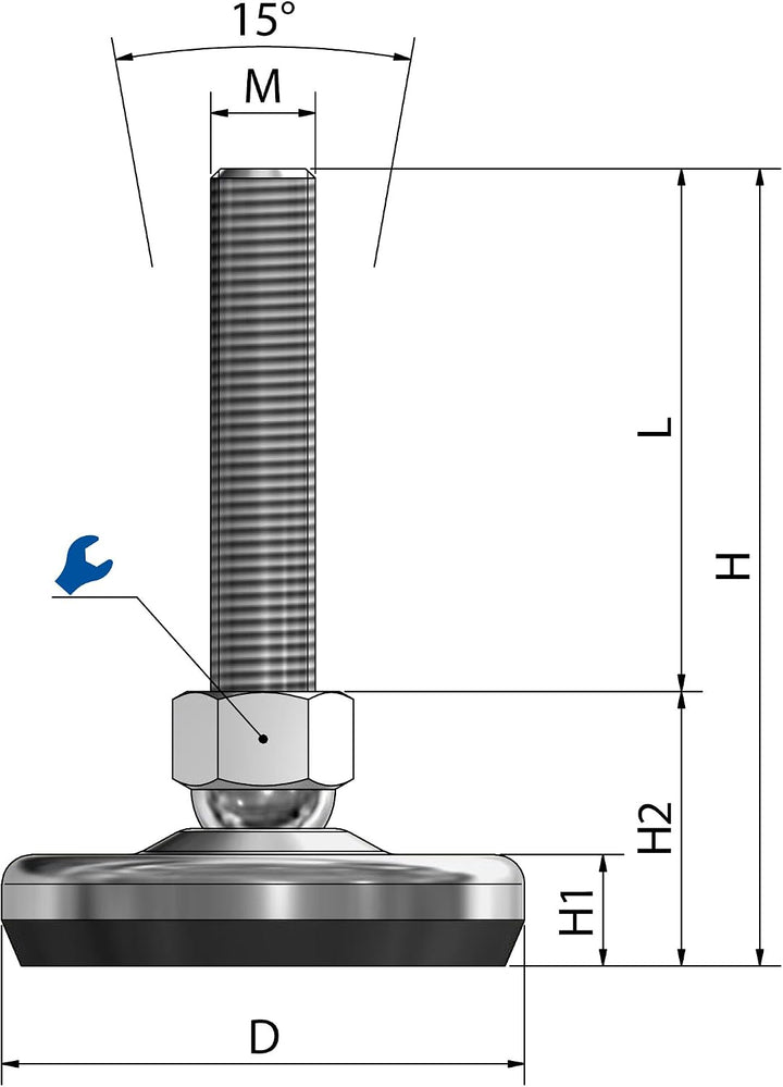 Schwaderer Maschinenfüsse/Stellfüsse/Nivellierfüsse/Gelenkfüsse, höhenverstellbar SF 80, Ø 80mm, 4er