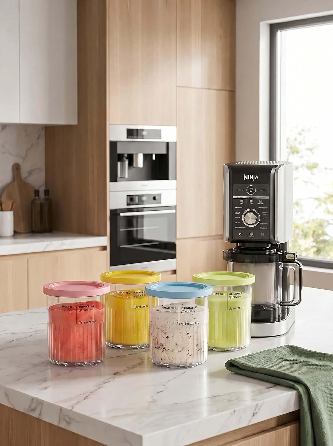 4er-Pack Eisbehälter für Ninja Creami Deluxe NC500, NC501 &amp; NC502eu-Serie, Eiscreme Behälter mit Dec