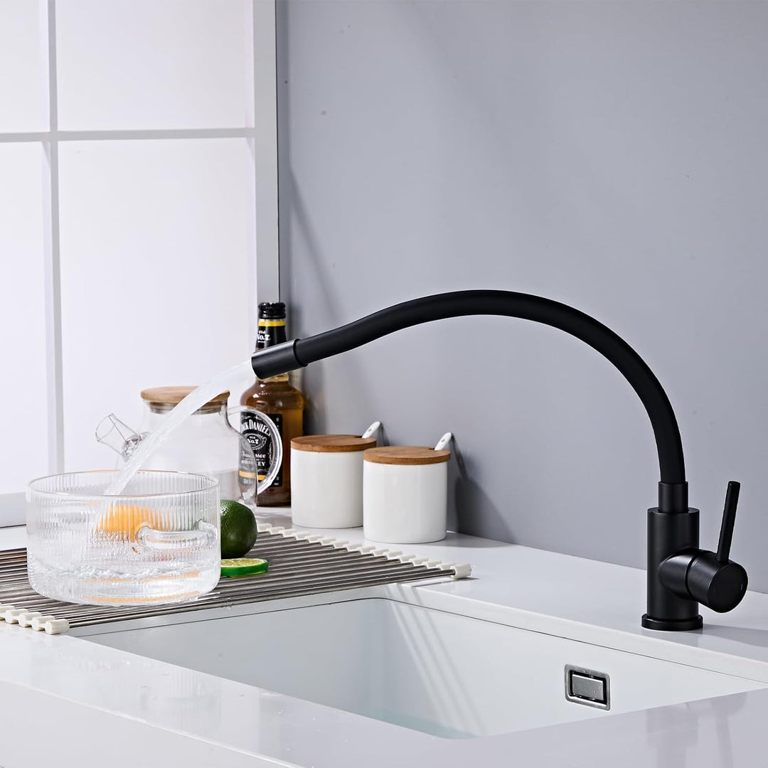 Wasserhahn Küche mit Flexibler Auslauf, Wasserhahn Küche Schwarz Matt, Mischbatterie Küche Schwarz 3