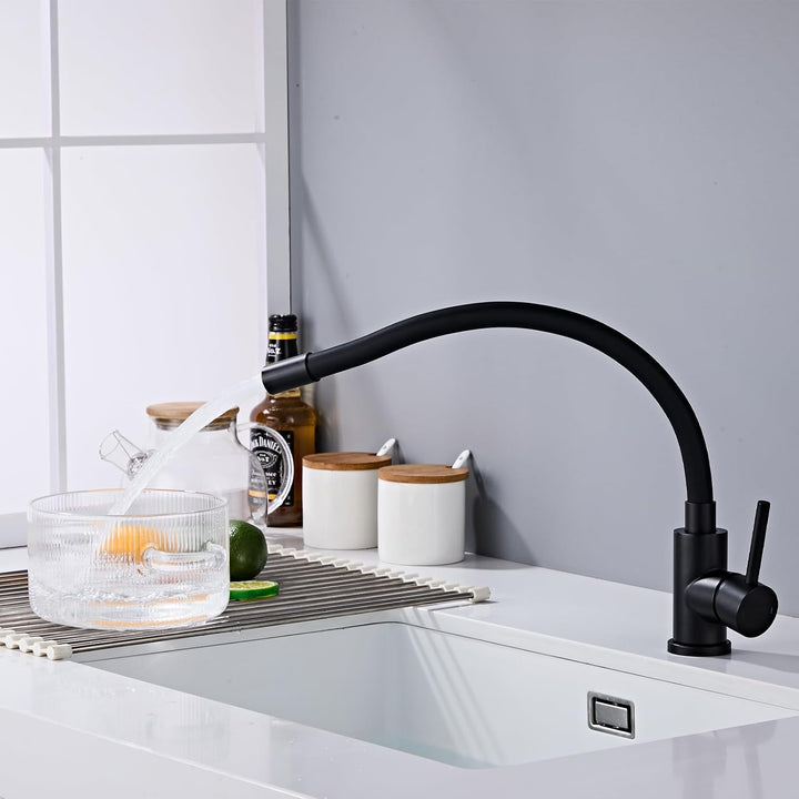 Wasserhahn Küche mit Flexibler Auslauf, Wasserhahn Küche Schwarz Matt, Mischbatterie Küche Schwarz 3
