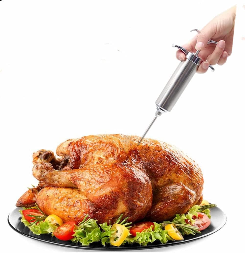 Fleischspritze Marinadenspritze,BBQ Bratenspritze 60ml mit 3 Nadeln,304 Edelstahl-Gewürzspritze,Pöke