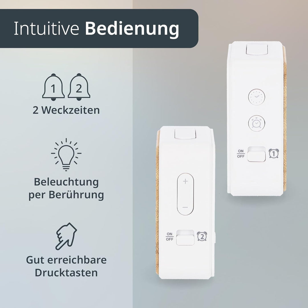 ADE Funkwecker digital mit Batterie | 2 Weckzeiten | Temperaturanzeige | Luftfeuchtigkeit | Gehäuse