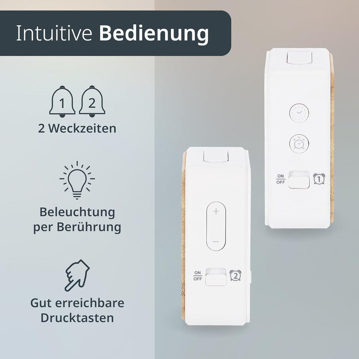 ADE Funkwecker digital mit Batterie | 2 Weckzeiten | Temperaturanzeige | Luftfeuchtigkeit | Gehäuse