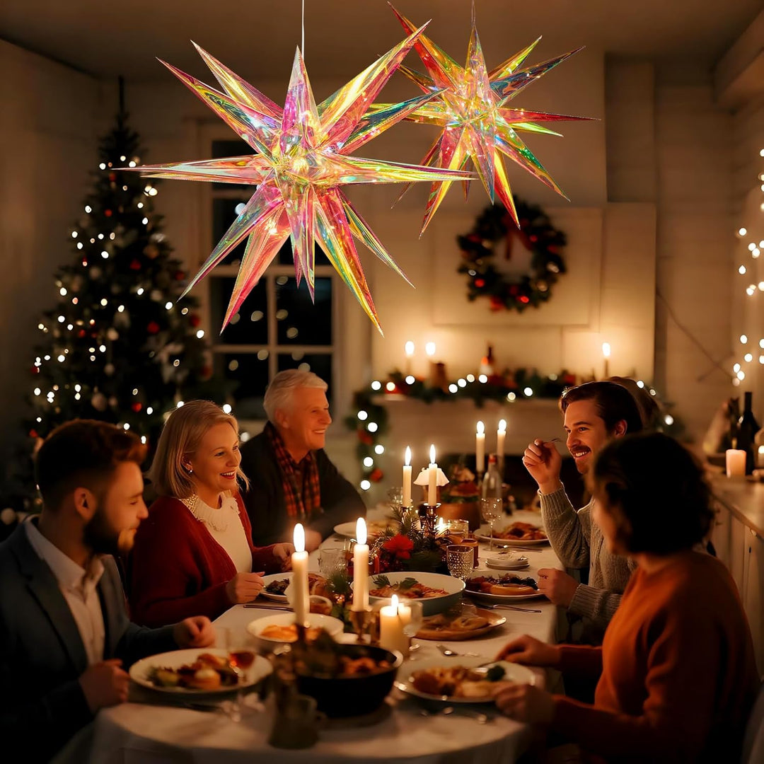 EASY JOY 60cm Weihnachtsstern Beleuchtet Faltstern mit 18 Spitzen Schillernder 3D-Stern Leuchtstern