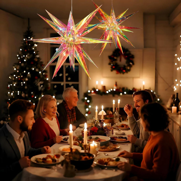 EASY JOY 60cm Weihnachtsstern Beleuchtet Faltstern mit 18 Spitzen Schillernder 3D-Stern Leuchtstern