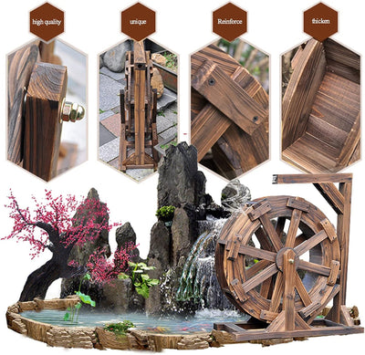 Holz Wasserrad Wasserspiel Wassermühle Garten Brunnen Gartendekoration Water Fountain Wasserfall gar