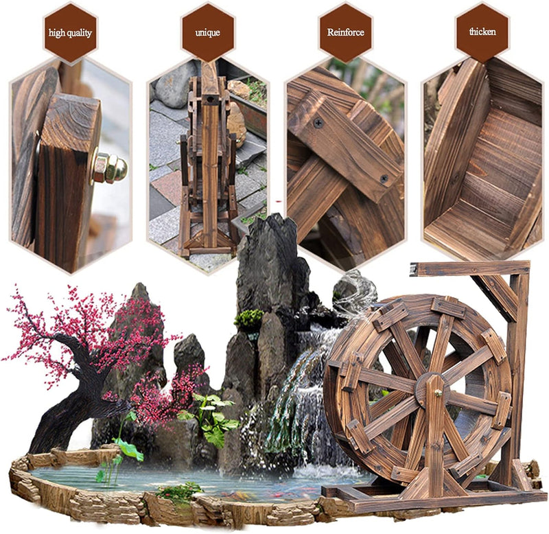 Holz Wasserrad Wasserspiel Wassermühle Garten Brunnen Gartendekoration Water Fountain Wasserfall gar