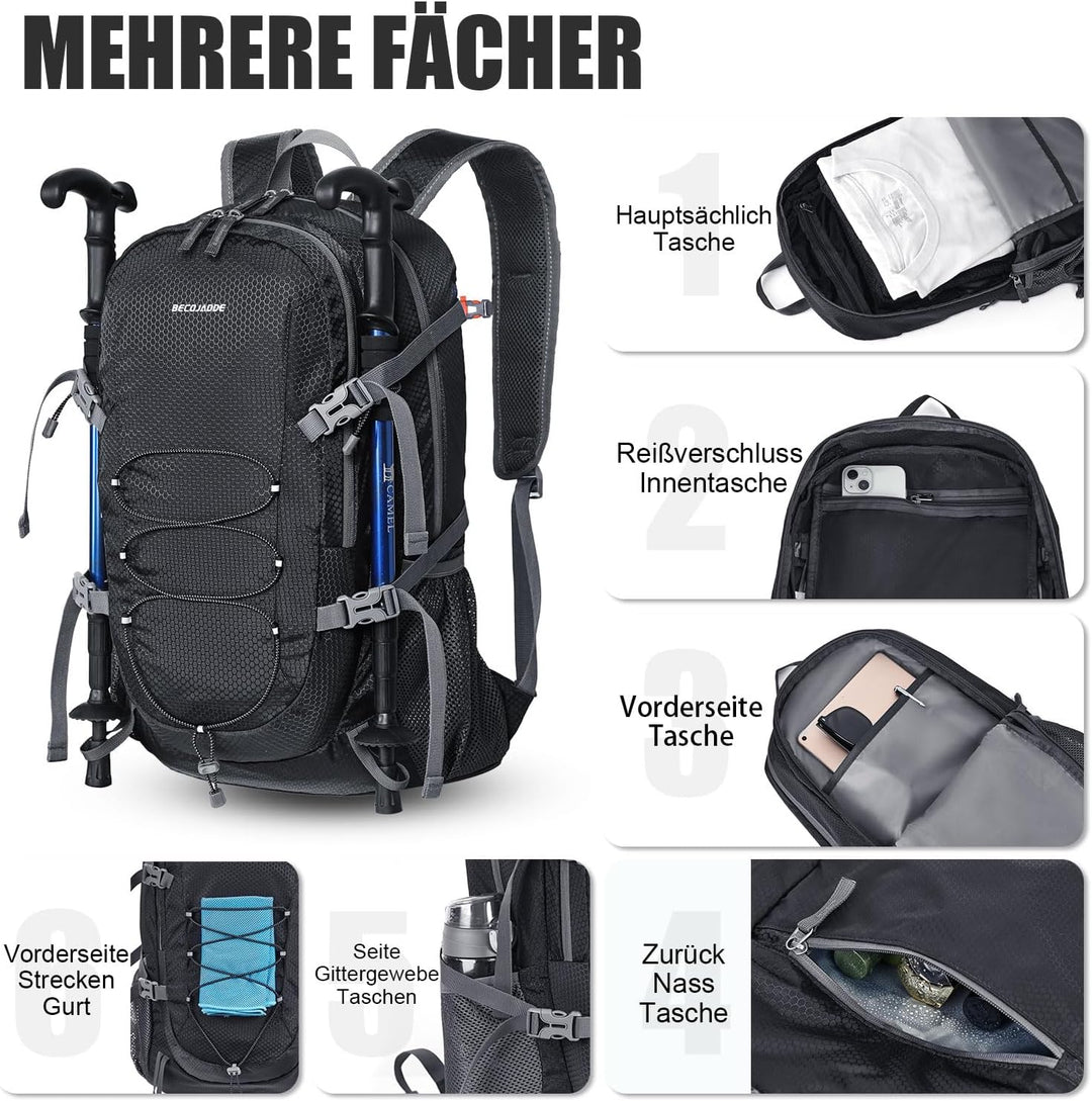 Wanderrucksack Herren Damen 40L Ultraleichter Faltbarer Rucksack Wasserdichter Reiserucksack Trekkin