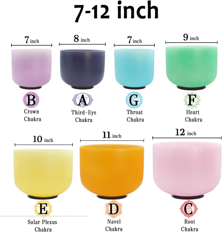 KVKA Kristall-Klangschalen Set, 7-12 inch 432Hz Light Colored Chakra Sound Healing Klangschalen für