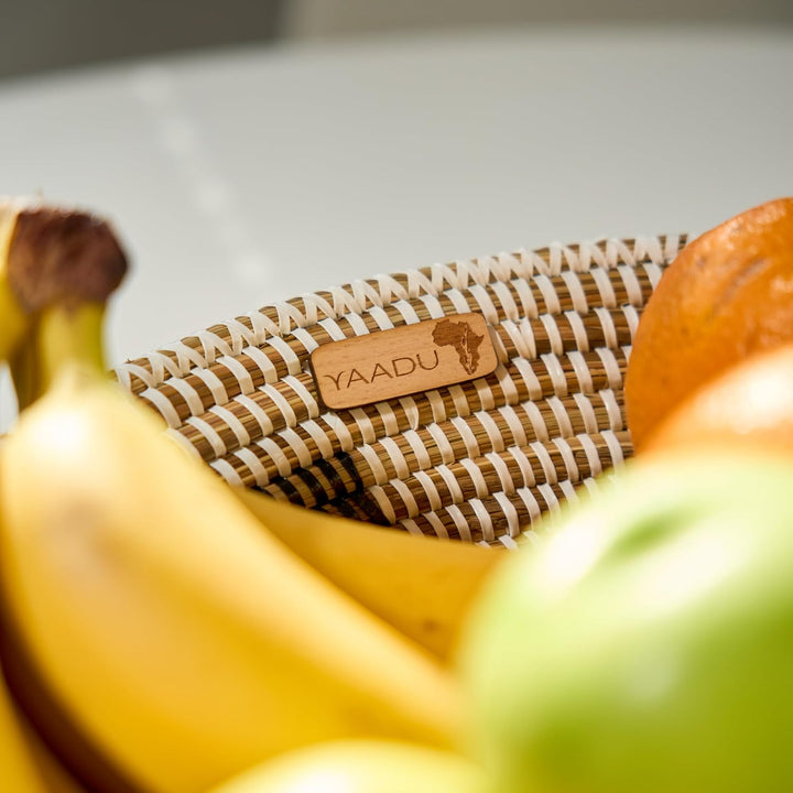YAADU Grosse Runde Schale - Geflochtene Obstschale mit 40cm Durchmesser, Handgemachte Brotschale, Af