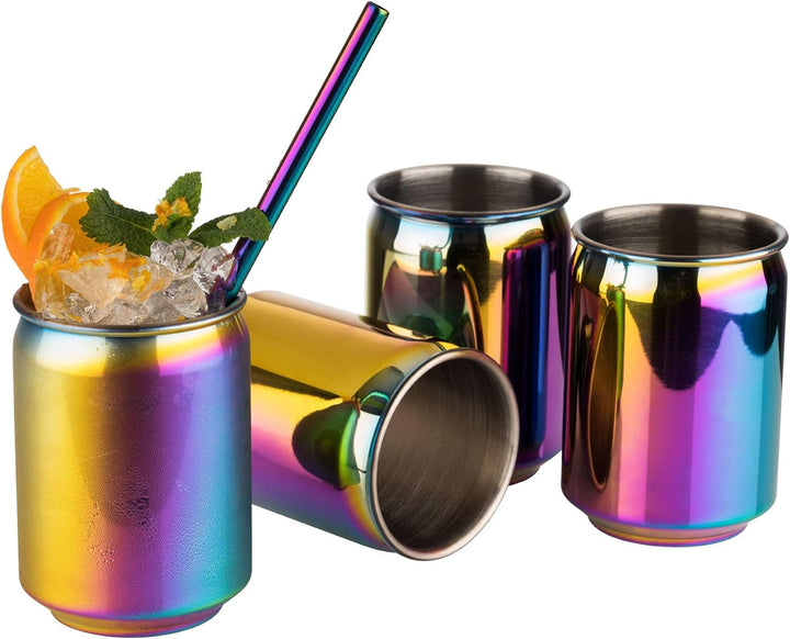 Buddy´s Bar - 4 Cocktailbecher, Ø 7,5 cm, H: 10,5 cm, 350 ml, Edelstahl-Becher, 4er Set, Regenbogen-
