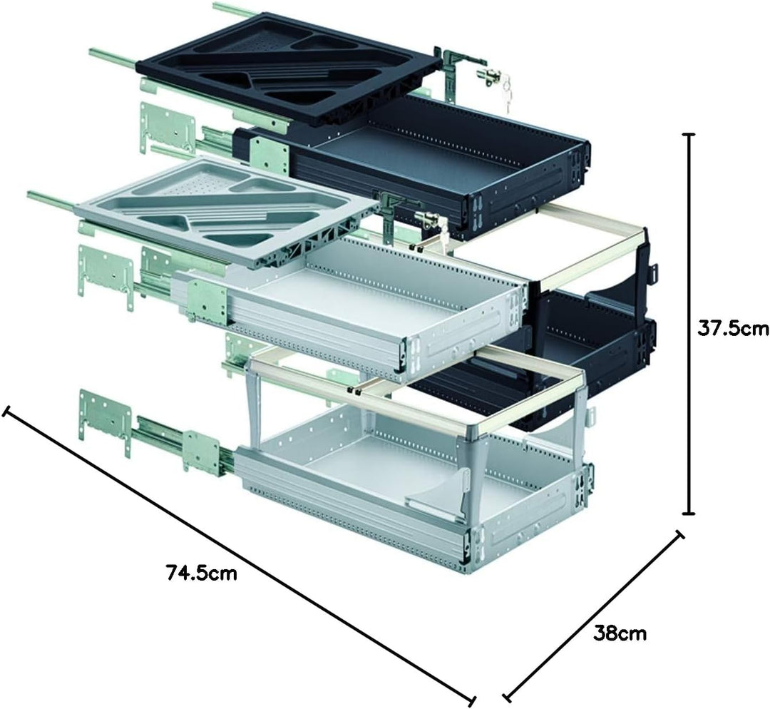 Hettich 46746 Systema TOP 2000 Container-Set SIL Sys,Voll-/Überauszug,ET 730, schwarz, Schwarz