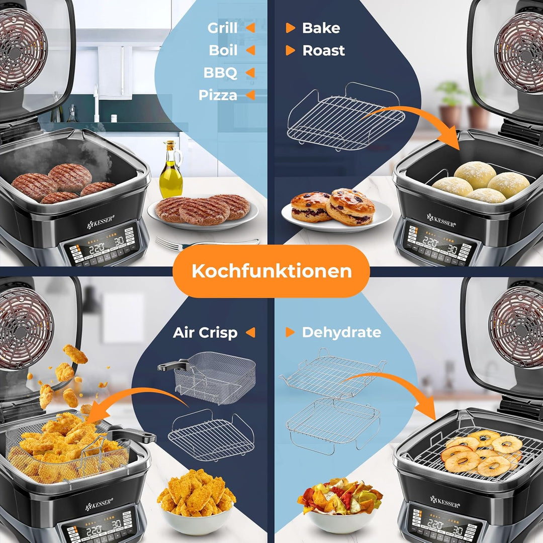 KESSER® Multikocher mit Heissluftfritteuse 8L & 16 Programme Küchengerät - Grillen, Backen, Schmoren