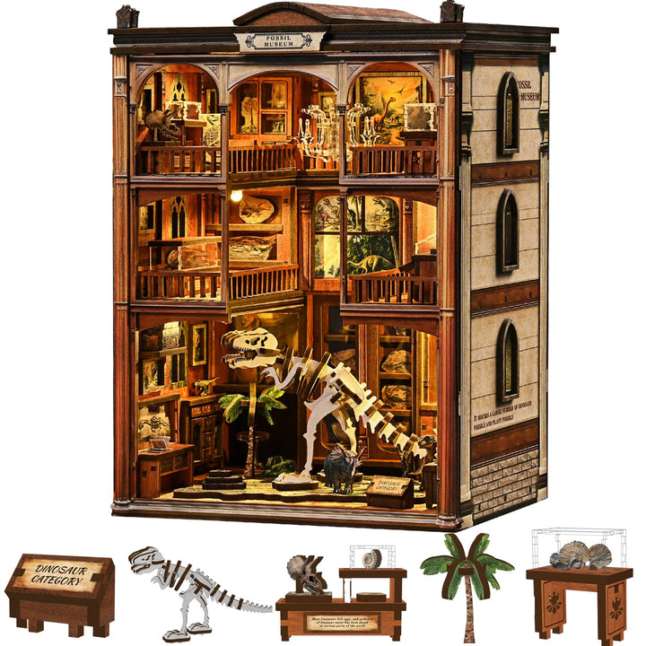 Dinosaurier-Museum Buch Nook Kit | DIY Miniaturhaus Modell | 3D Holzpuzzle Bücherregal-Dekor | Kreat
