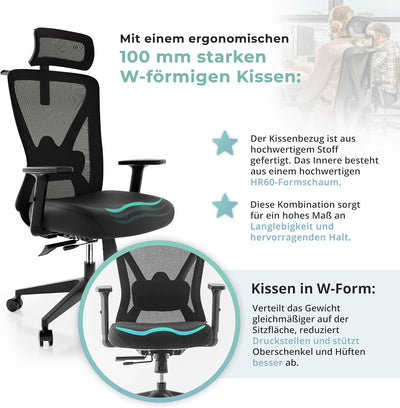Backerz Bürostuhl Ergonomisch - Bürostühle 150kg, TUV & NEN 1335 zertifiziert - Office Schreibtischs
