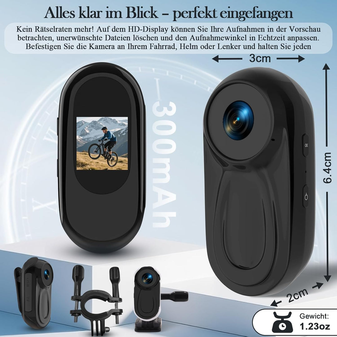 Body Cam HD 1080P, Daumen Action Cam Tragbare Mini-Kamera mit Nachtsicht, 0,9-Zoll-Display, Magnet A