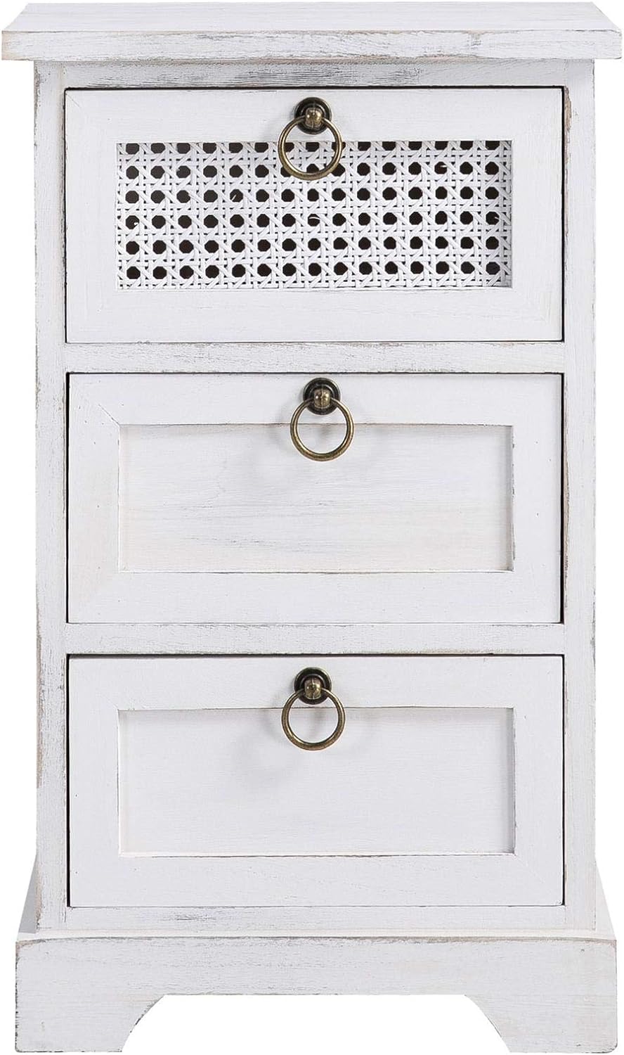 CARO-Möbel Nachttisch IRMA Nachtschrank für Boxspringbett Nachtkonsole mit 3 Schubladen weiss Vintag