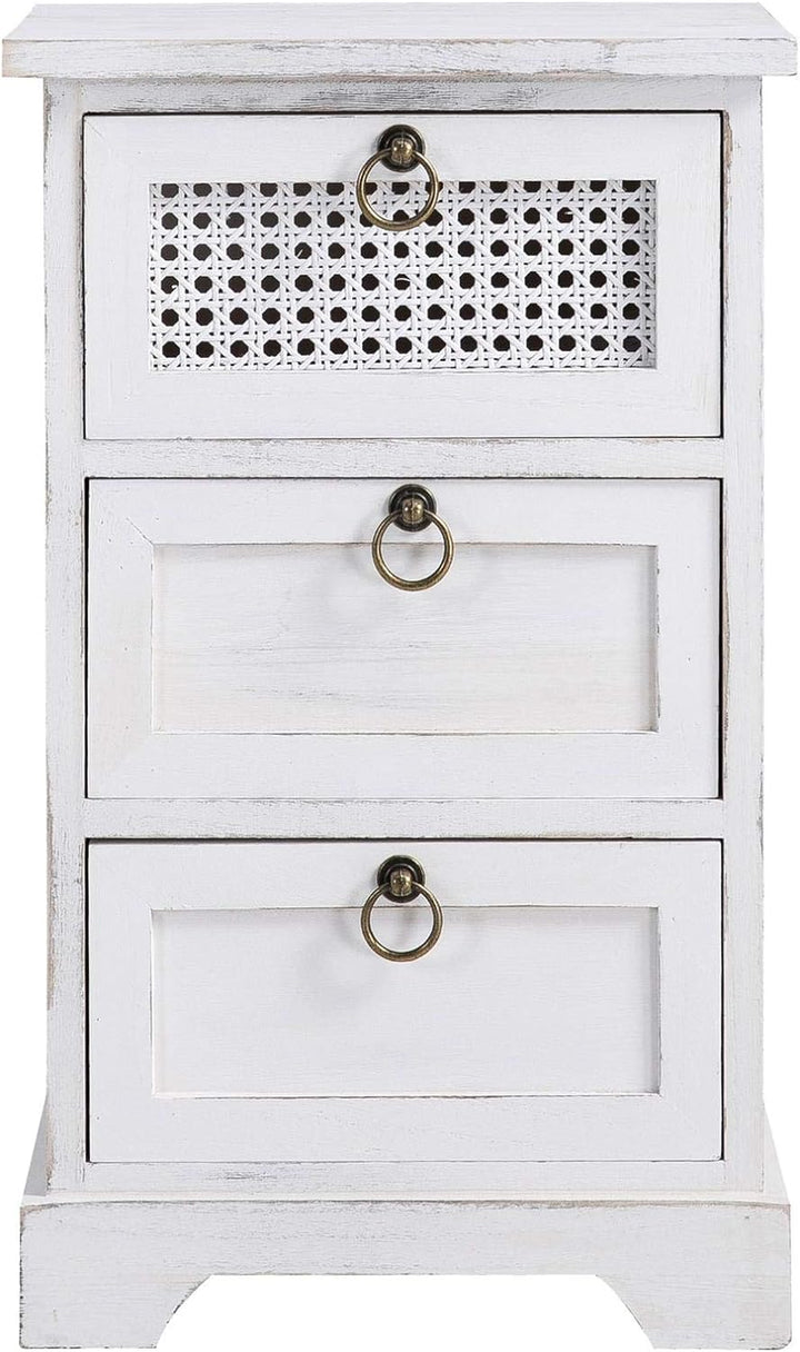 CARO-Möbel Nachttisch IRMA Nachtschrank für Boxspringbett Nachtkonsole mit 3 Schubladen weiss Vintag