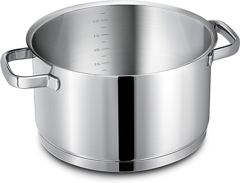 Linnuo Topf Induktion 24cm mit Glasdeckel, Kochtopf gross 6l, aus 18/10 Edelstahl, Griff nicht heiss