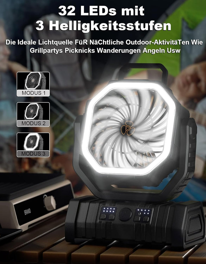 Richday Camping Ventilator 20000mAh Leise Ventilator 4 Geschwindigkeiten 270°Drehung Tischventilator