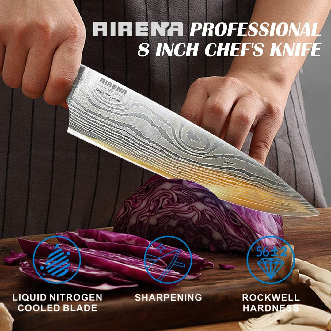 AIRENA Kochmesser, 8" Top Küchenmesser - Japanisches Messer Damaskus-Stil - Premium Rostfreier deuts