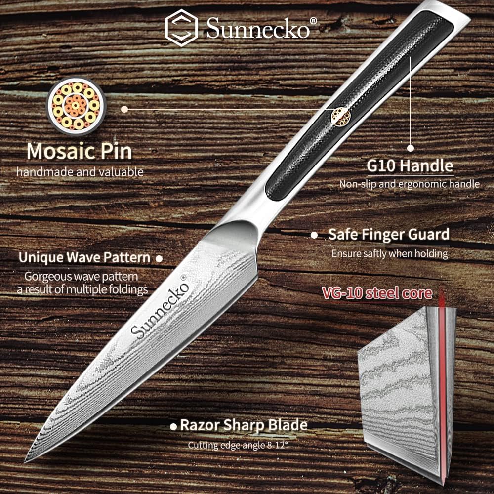 Sunnecko Schälmesser Damast 9cm Damastmesser Gemüsemesser Obstmesser Allzweckmesser - Japanischer Da