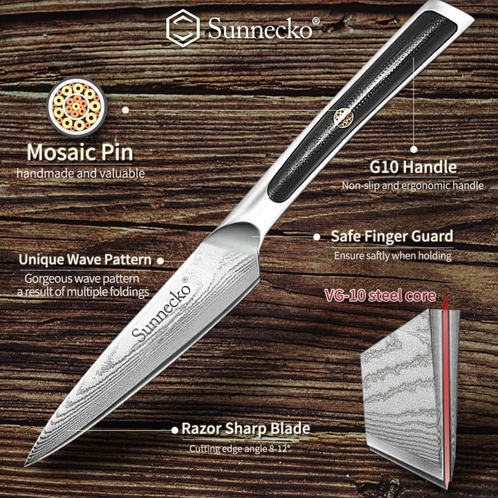 Sunnecko Schälmesser Damast 9cm Damastmesser Gemüsemesser Obstmesser Allzweckmesser - Japanischer Da